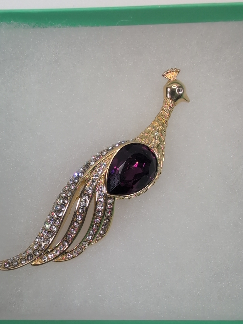 Vintage Christian Dior x Henkel & Grosse Amethyst Crystal Peacock Brooch 1980s